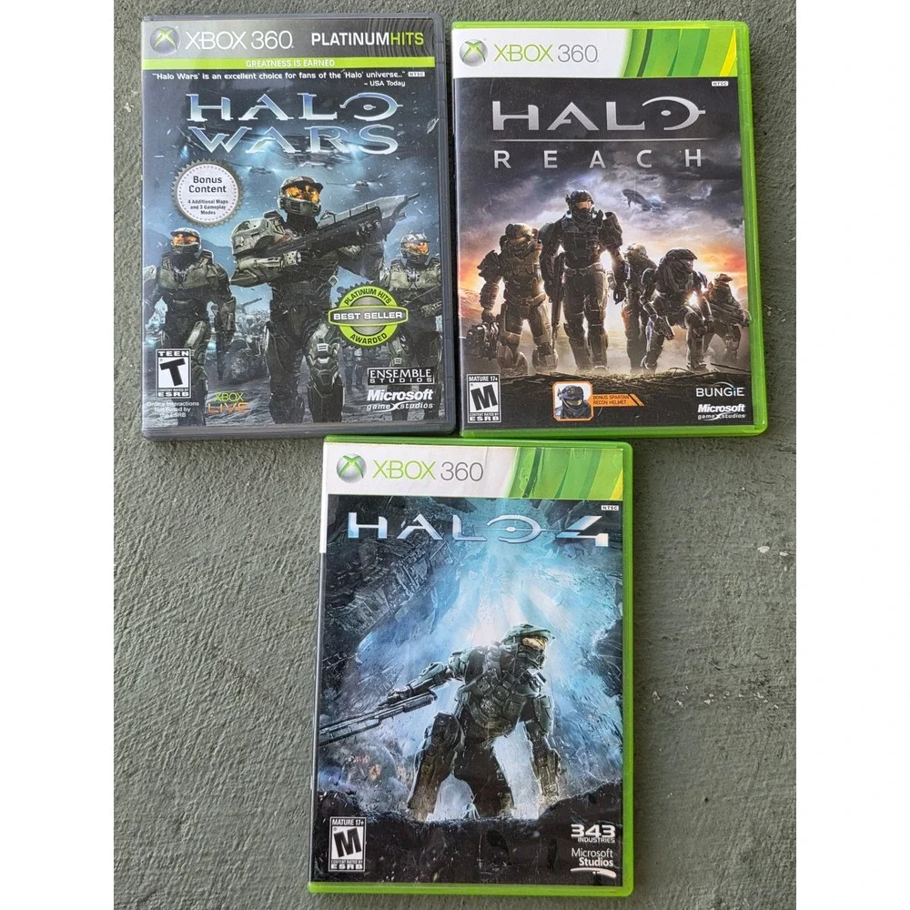 Xbox‎ 360 Halo Game Lot Halo Wars Platinum Hits Halo Reach Halo 4 Bundle